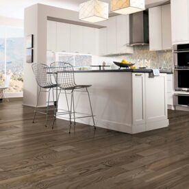 dark hardwood flooring in kitchen