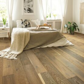 hardwood in a boho bedroom