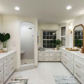 white hexagon tile in bathroom